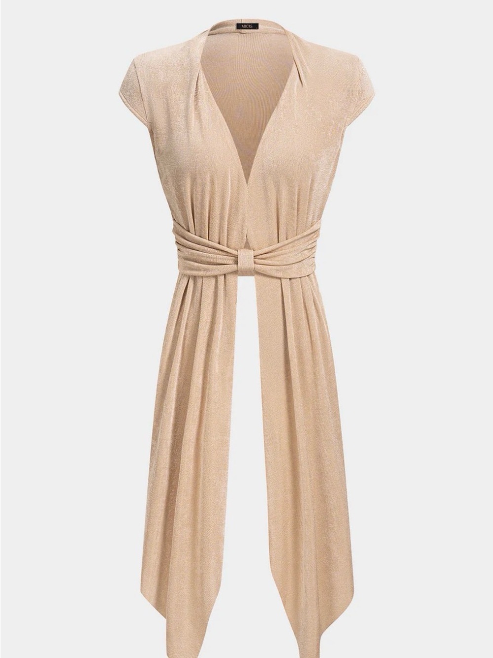 Versatile Beige Wrap Dress with Knot Waist